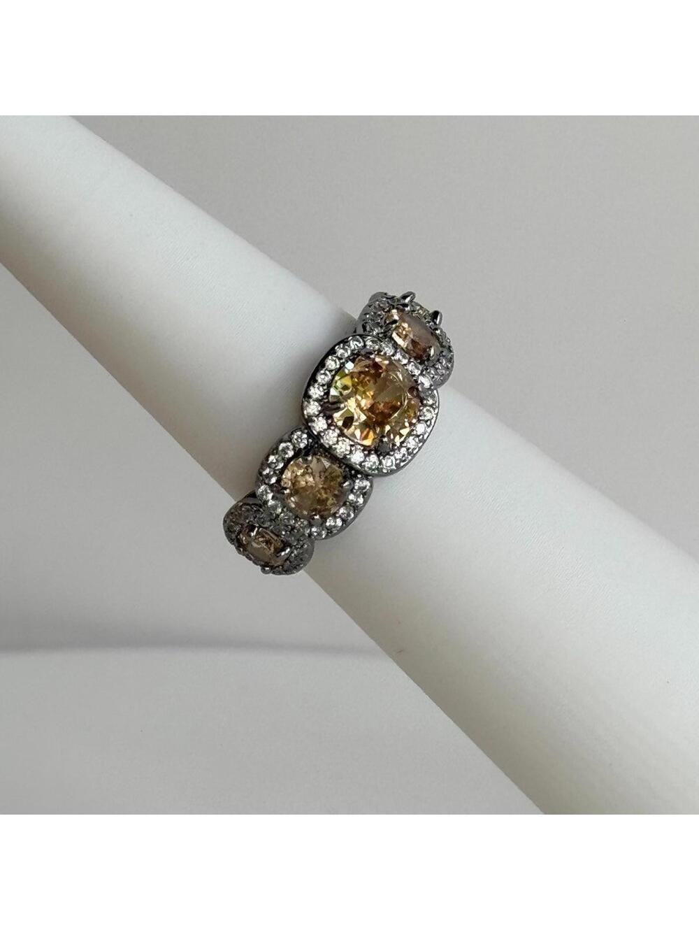 Bomb Party Ring RG40657 “Sunlit Memories” Sz 8 Smokey Topaz on Hematite Plating